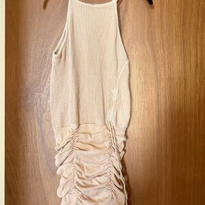 Free People Cream Sleeveless Ruched Dress